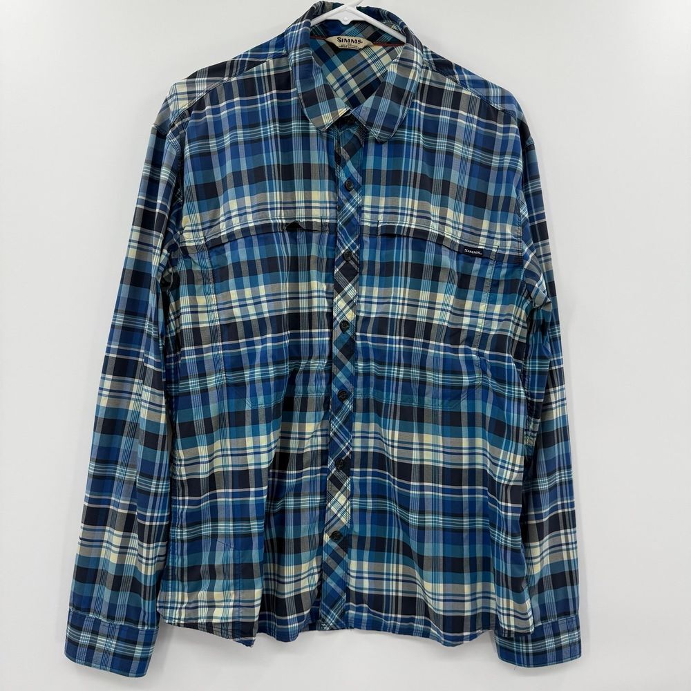 Flawed! Simms Men's Fly‎ Fishing Long Sleeve Shirt Color Blue Plaid medium